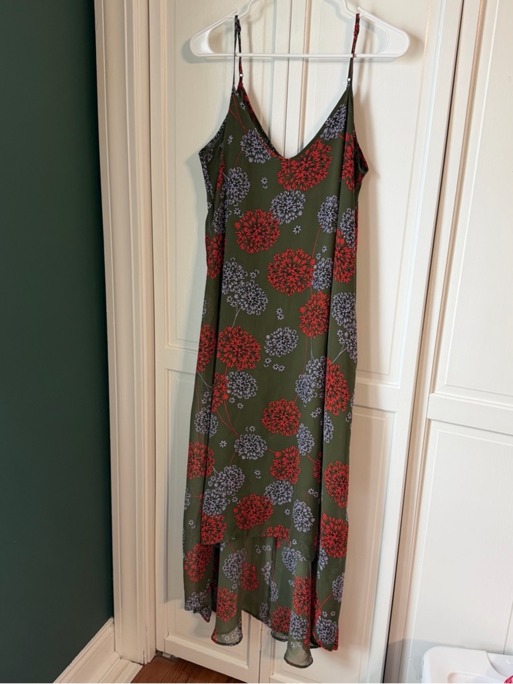 a.n.a Olive Slip Maxi Dress with Red and Lavender Floral Print